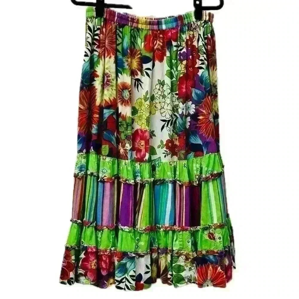 Patchington Colorful Floral Patchwork Maxi Skirt Size Large